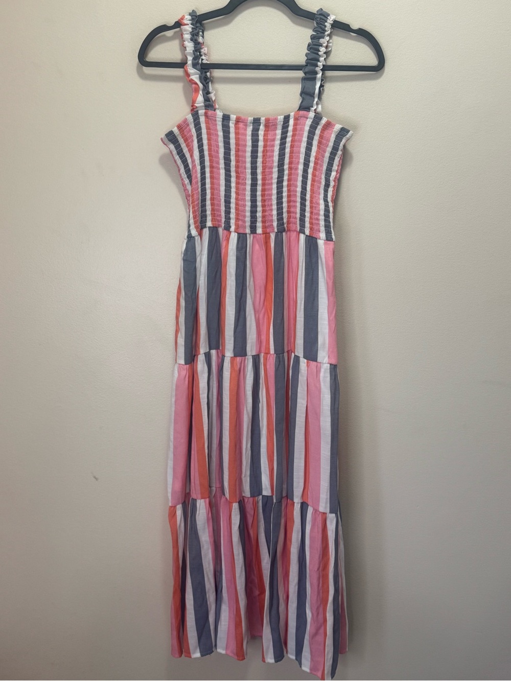 NY Collection Striped Maxi Sundress in Pink, Coral & Gray